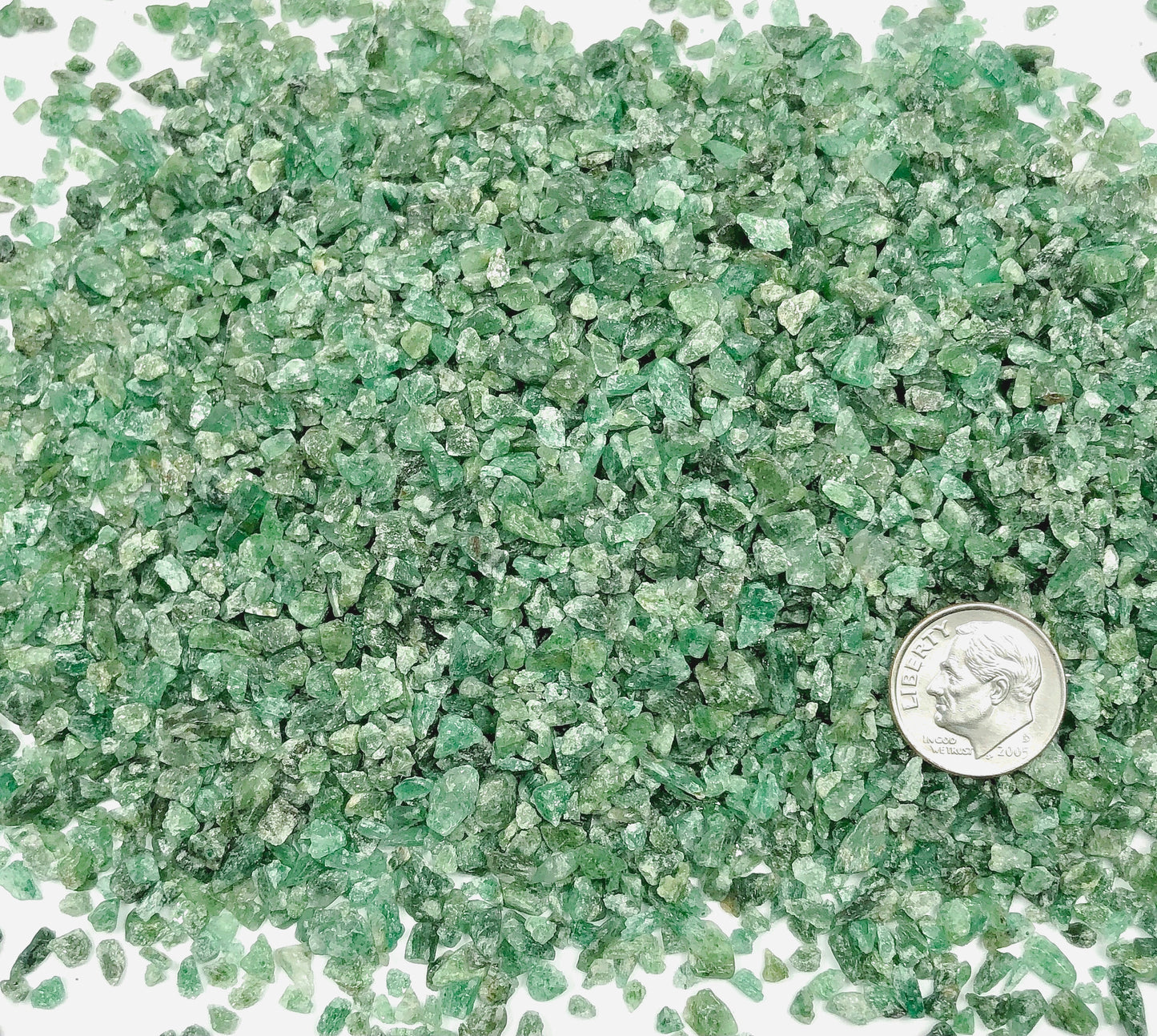 Crushed Green Emerald (Grade A) from India, Coarse Crush, Gravel Size, 4mm - 2mm