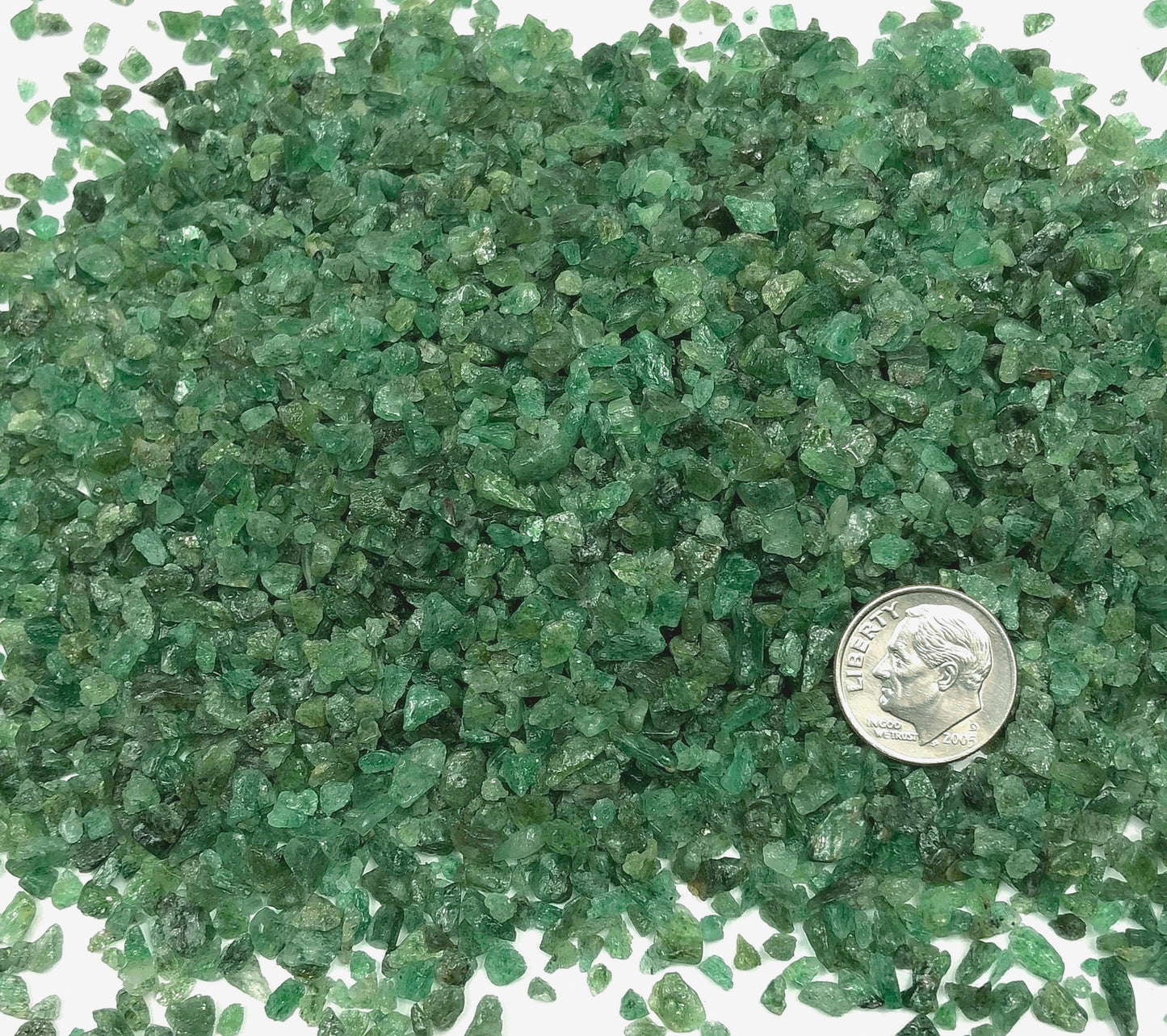 Crushed Green Emerald (Grade A) from India, Coarse Crush, Gravel Size, 4mm - 2mm
