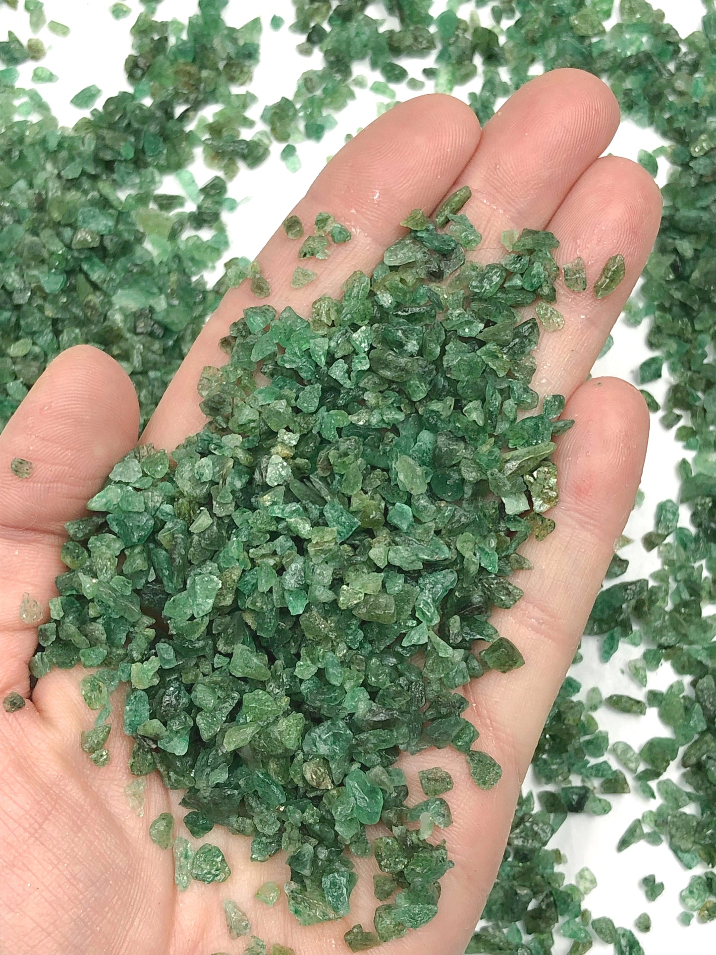 Crushed Green Emerald (Grade A) from India, Coarse Crush, Gravel Size, 4mm - 2mm