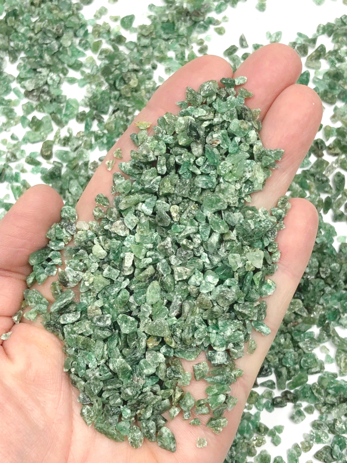 Crushed Green Emerald (Grade A) from India, Coarse Crush, Gravel Size, 4mm - 2mm