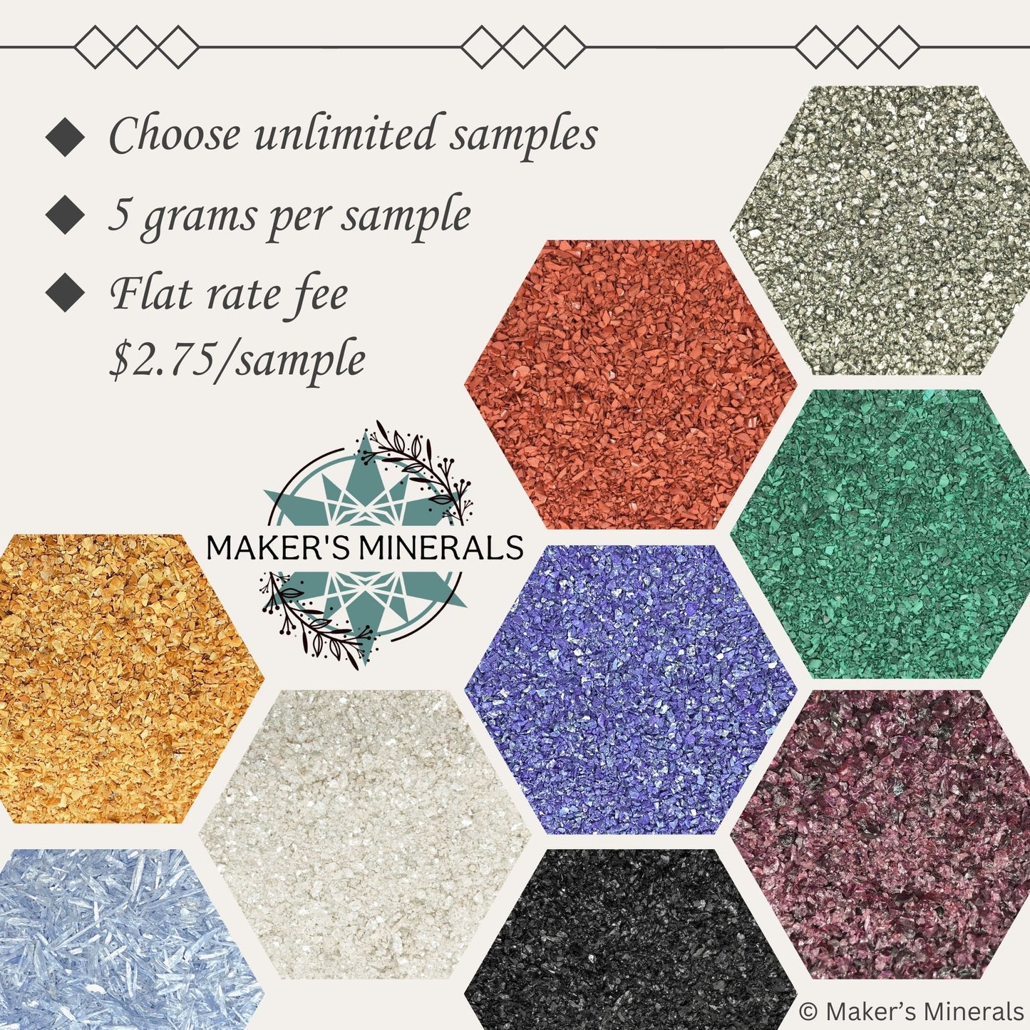 Crushed Mineral and Gemstone Sample, 5 grams, Sand Size (2mm-0.25 mm)