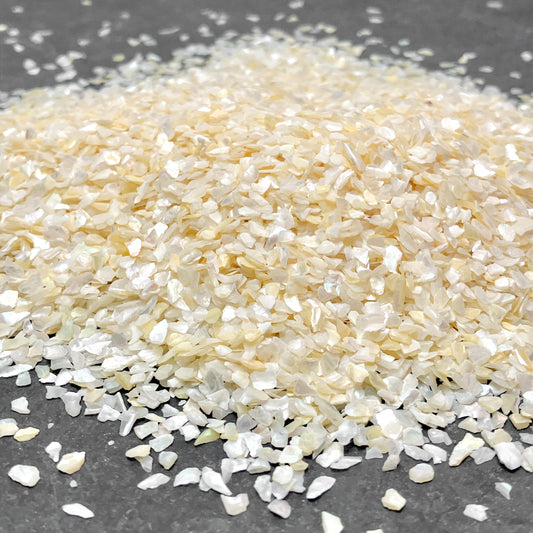 Crushed Creamy White Mother of Pearl Flakes, Coarse Crush (2mm-4mm) for Woodworking Inlay, Resin Art, Embellishments or Orgone Pyramids