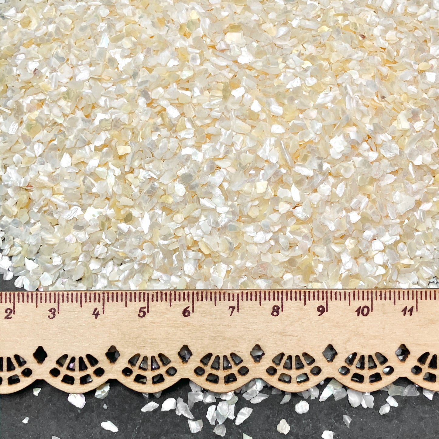 Crushed Creamy White Mother of Pearl Flakes (2mm-4mm) for Woodworking Inlay, Resin Art, Embellishments or Orgone Pyramids