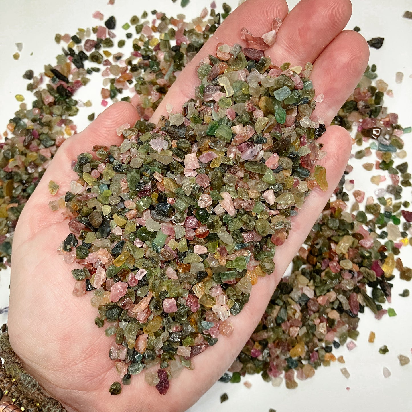 Crushed Rainbow Tourmaline Chips from Brazil, Pea-Sized Gravel (2mm-4mm) for Woodworking Inlay, Resin Art, Embellishments or Orgone Pyramids