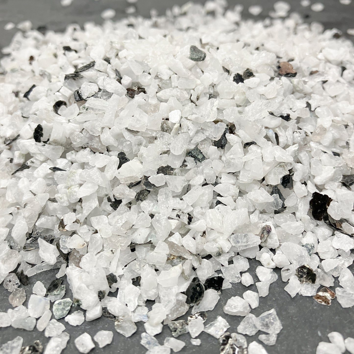 Crushed Rainbow Moonstone with Biotite Mica Chips from India, Pea-Sized Gravel (2mm-4mm) for Resin Art, Embellishments or Succulent Gravel