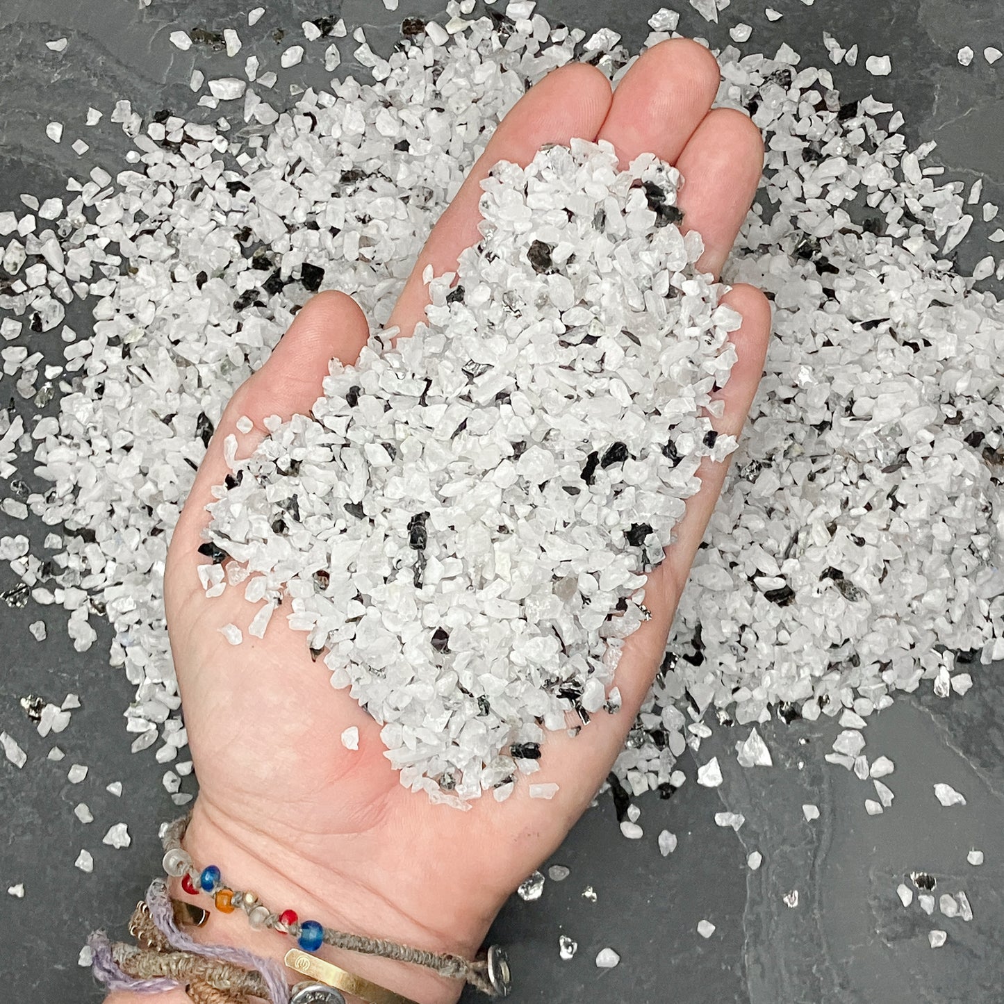 Crushed Rainbow Moonstone with Biotite Mica Chips from India, Pea-Sized Gravel (2mm-4mm) for Resin Art, Embellishments or Succulent Gravel