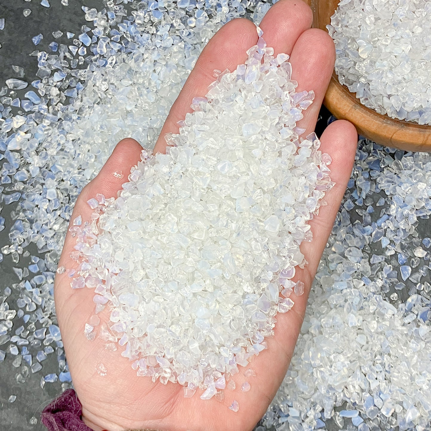 Crushed Opalite Chips (Synthetic), Pea-Sized Gravel (2mm-4mm) for Resin Art, Embellishments, Mosaics, or Succulent Gravel