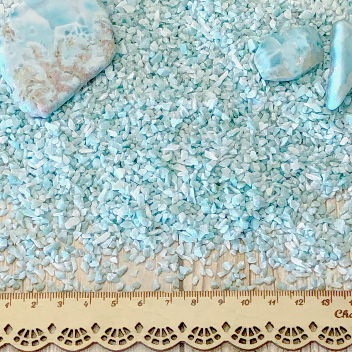 Crushed Premium Blue Larimar Chips from Dominican Republic, Pea-Sized Gravel (2mm-4mm) for Woodworking Inlay, Resin Art, Embellishments or Orgone Pyramids