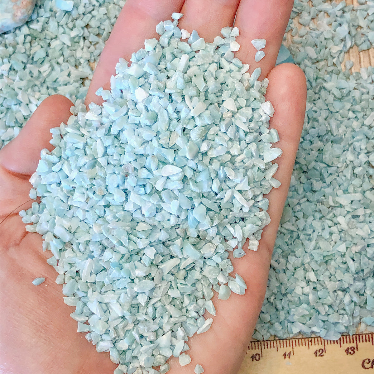 Crushed Premium Blue Larimar Chips from Dominican Republic, Pea-Sized Gravel (2mm-4mm) for Woodworking Inlay, Resin Art, Embellishments or Orgone Pyramids