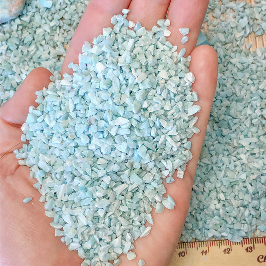 Crushed Premium Blue Larimar Chips from Dominican Republic, Pea-Sized Gravel (2mm-4mm) for Woodworking Inlay, Resin Art, Embellishments or Orgone Pyramids