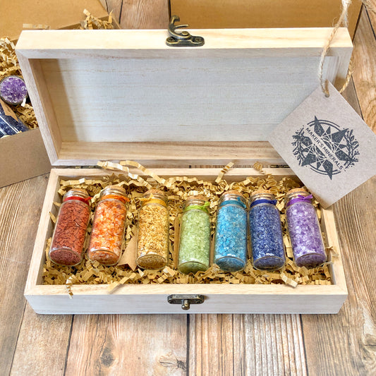 Crushed Rainbow Chakra Gemstone Gift Set, Medium Crush, Sand Size (2mm - 0.25mm)