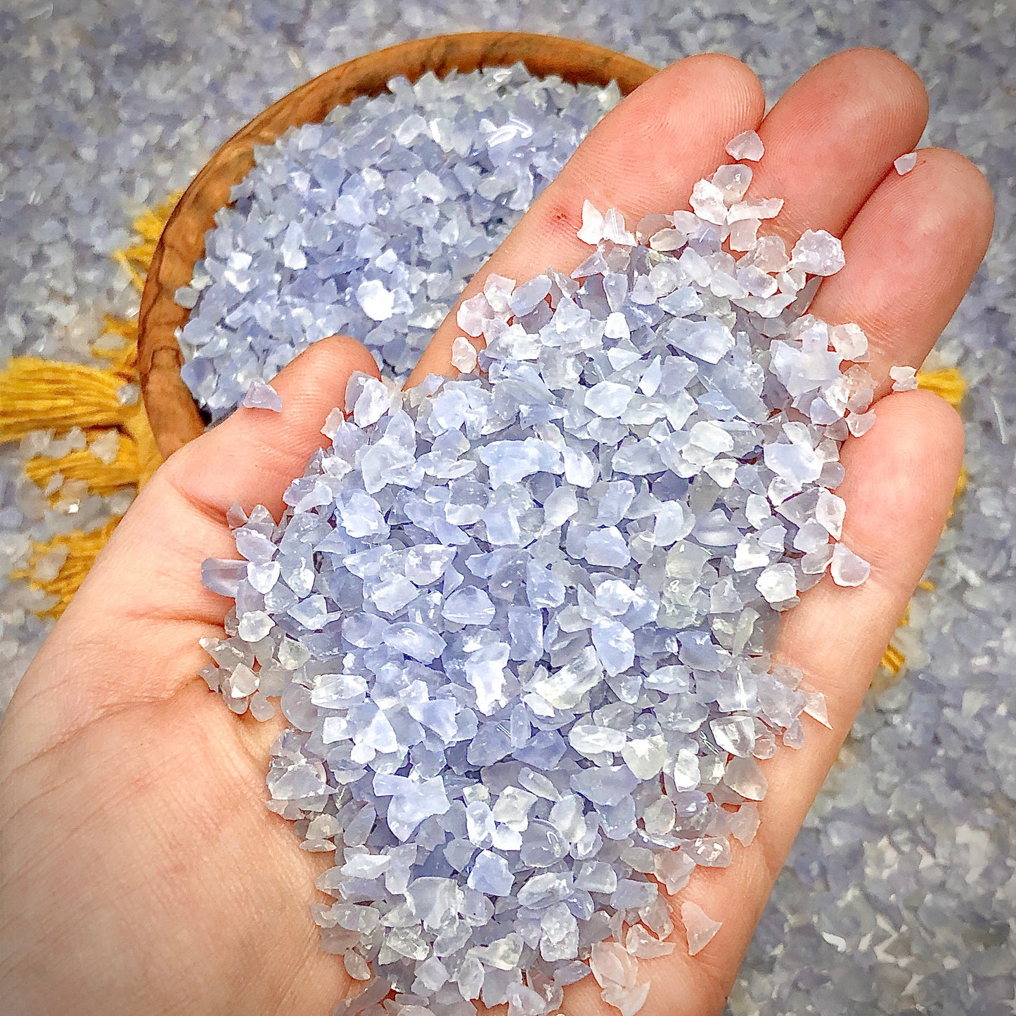 Crushed Blue Chalcedony (Grade A+) from Namibia, Coarse Crush, Gravel Size (4mm - 2mm) for Metaphysical Projects, Resin Art, Ring Inlay or Jewelry