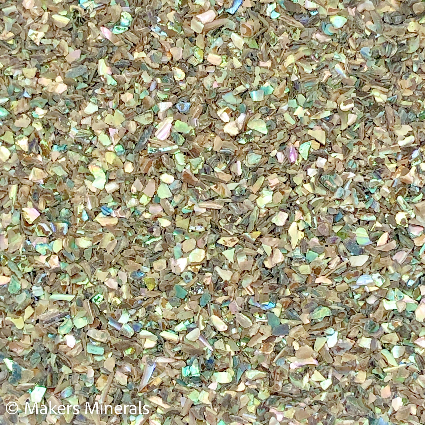 Crushed Iridescent Abalone (Paua) from the Gulf of Mexico, Medium Crush, Sand Size, 2mm - 0.25mm
