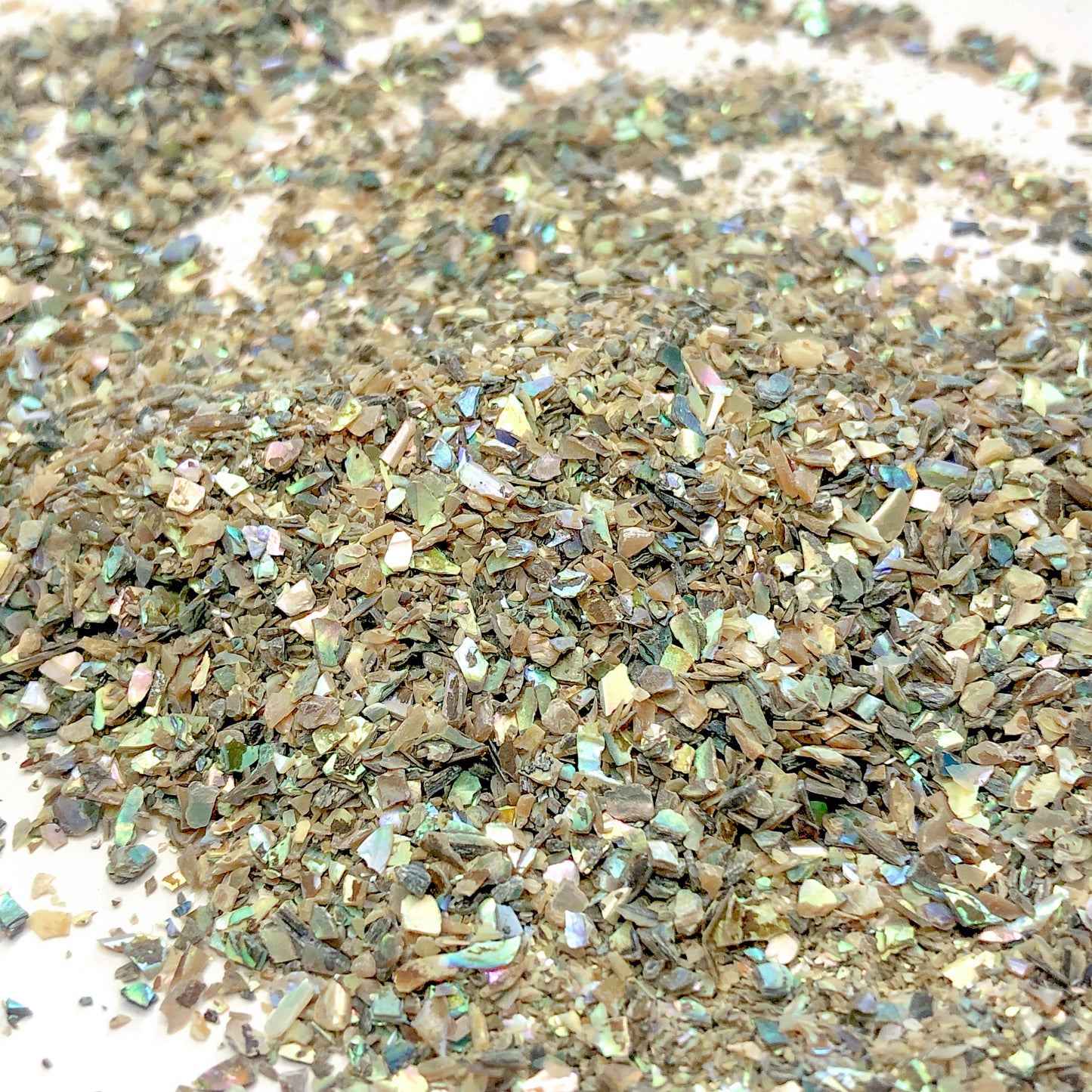 Crushed Iridescent Abalone (Paua) from the Gulf of Mexico, Medium Crush, Sand Size, 2mm - 0.25mm