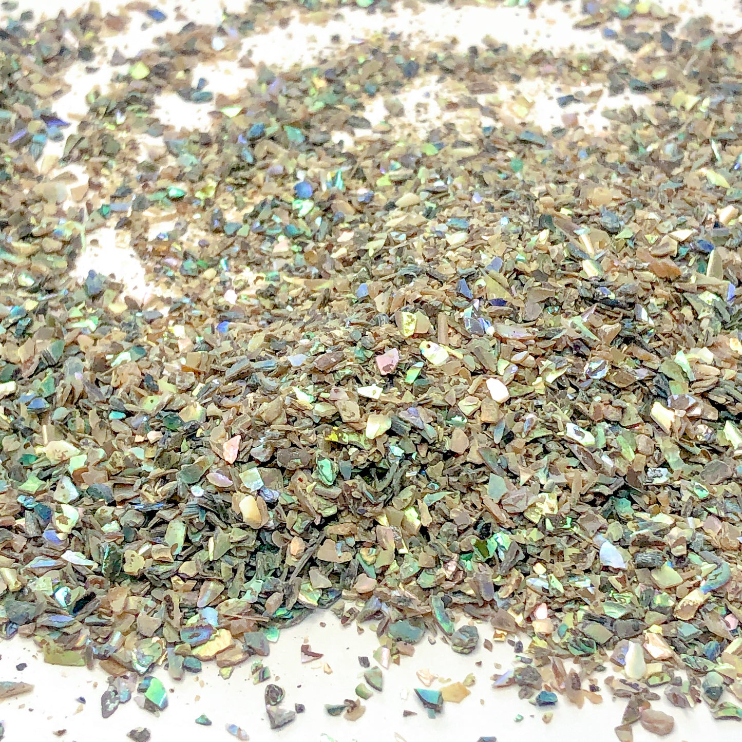 Crushed Iridescent Abalone (Paua) from the Gulf of Mexico, Medium Crush, Sand Size, 2mm - 0.25mm