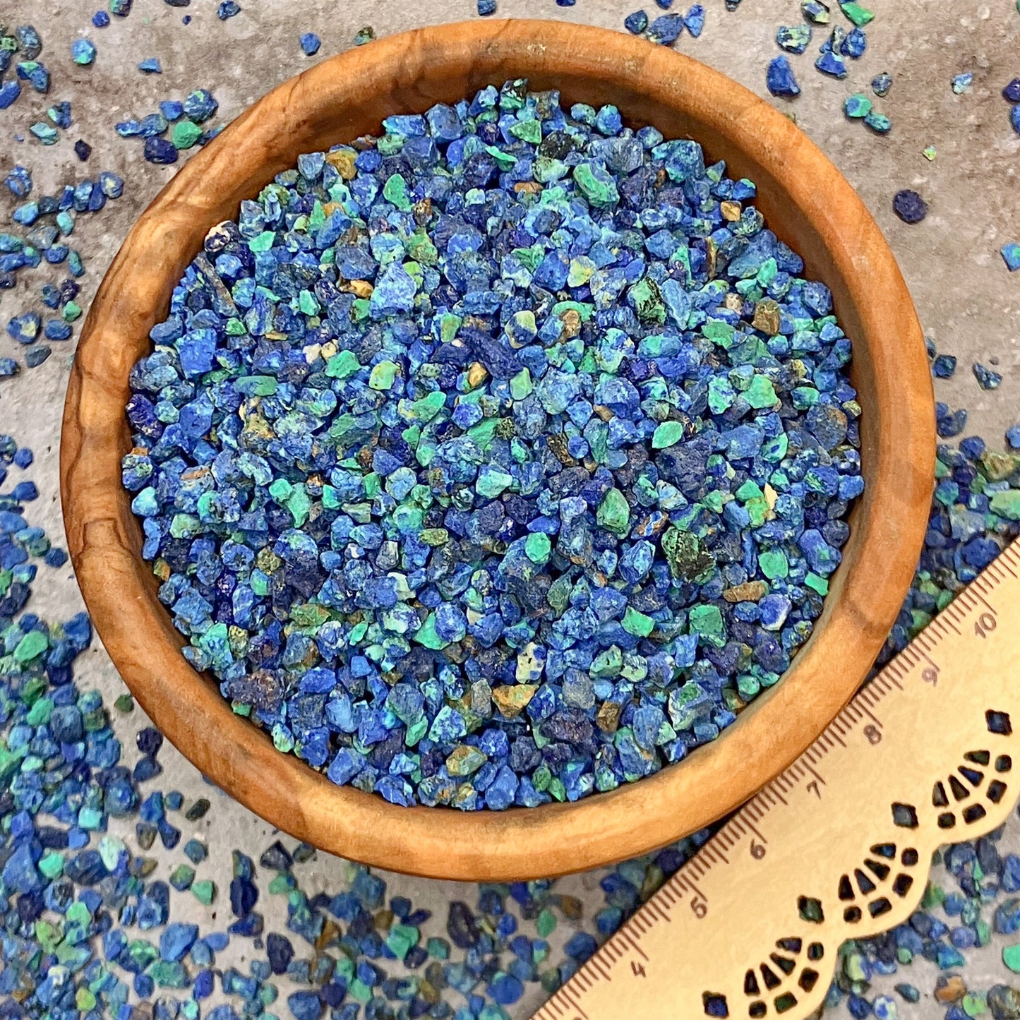 Crushed Shattuckite, Azurite, Malachite Chips from China, Small Batch, Coarse Crush (2mm-4mm) for Inlay, Resin Art, or Metaphysical Use