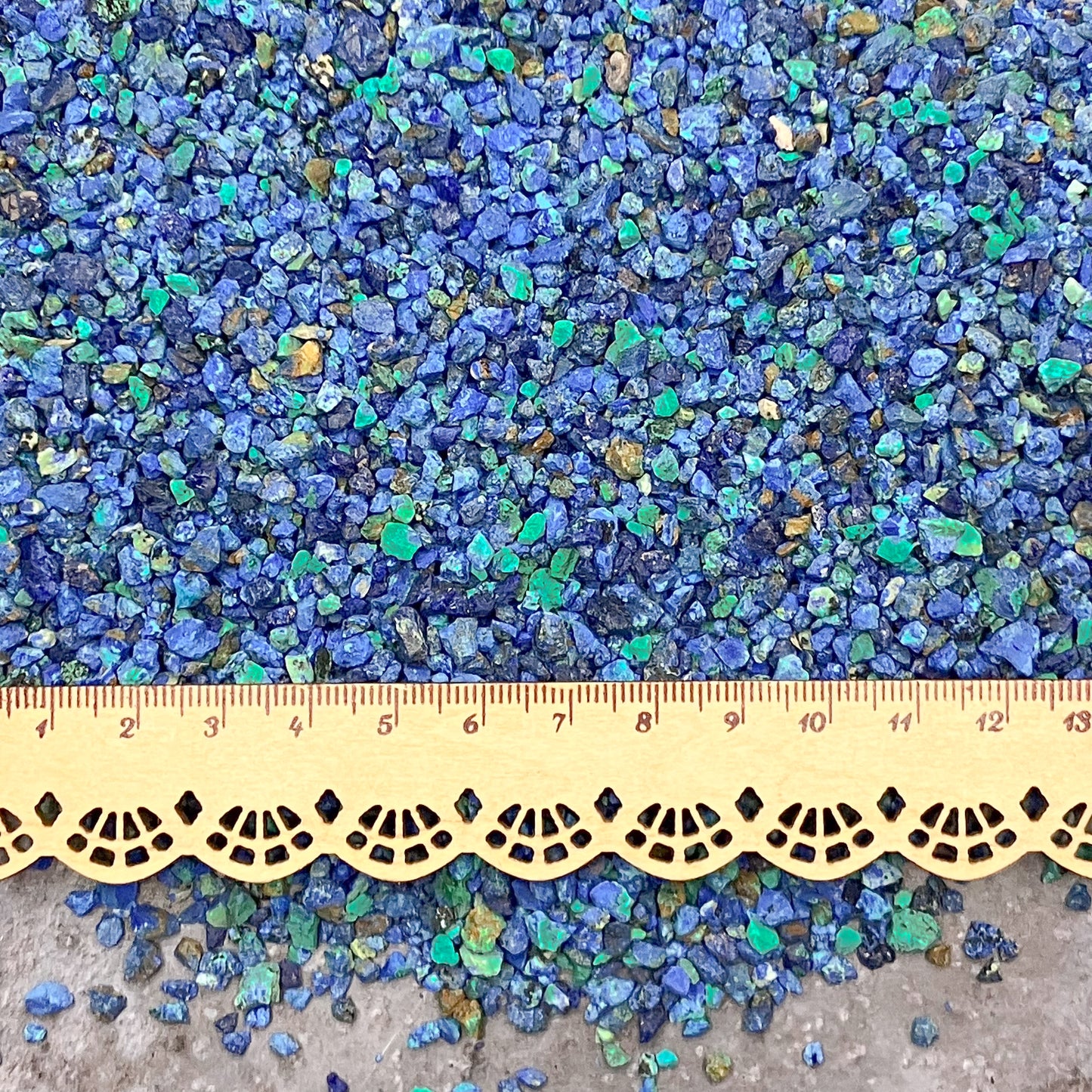 Crushed Shattuckite, Azurite, Malachite Chips from China, Small Batch, Coarse Crush (2mm-4mm) for Inlay, Resin Art, or Metaphysical Use