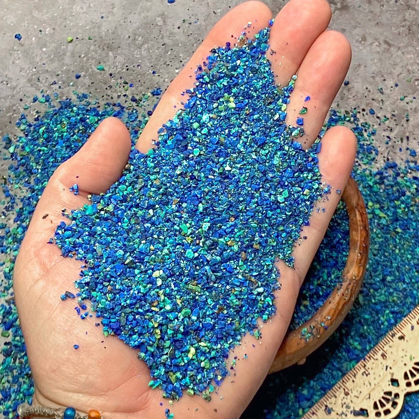 Crushed Shattuckite, Azurite, Malachite Sand from China, Small Batch, Medium Crush (0.25mm-2mm) for Inlay, Memorial & Sand Jewelry