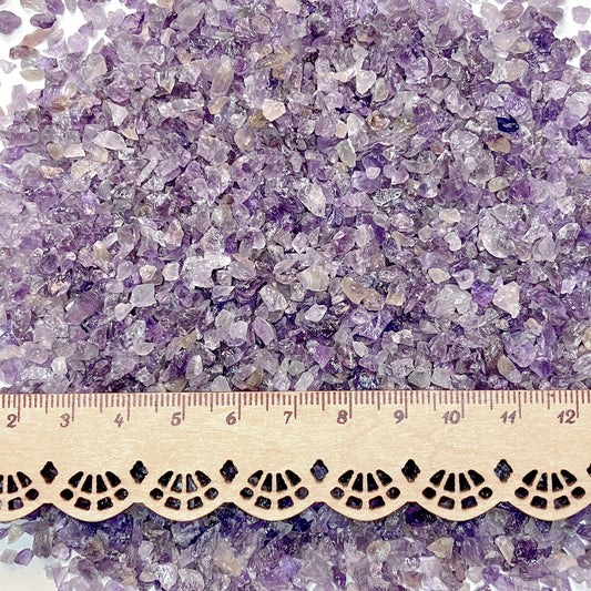 *CLOSEOUT* Crushed Purple Amethyst Chips with Minor Smoky Quartz from Brazil, 2 Ounces, Coarse Crush, Gravel Size (4mm - 2mm)