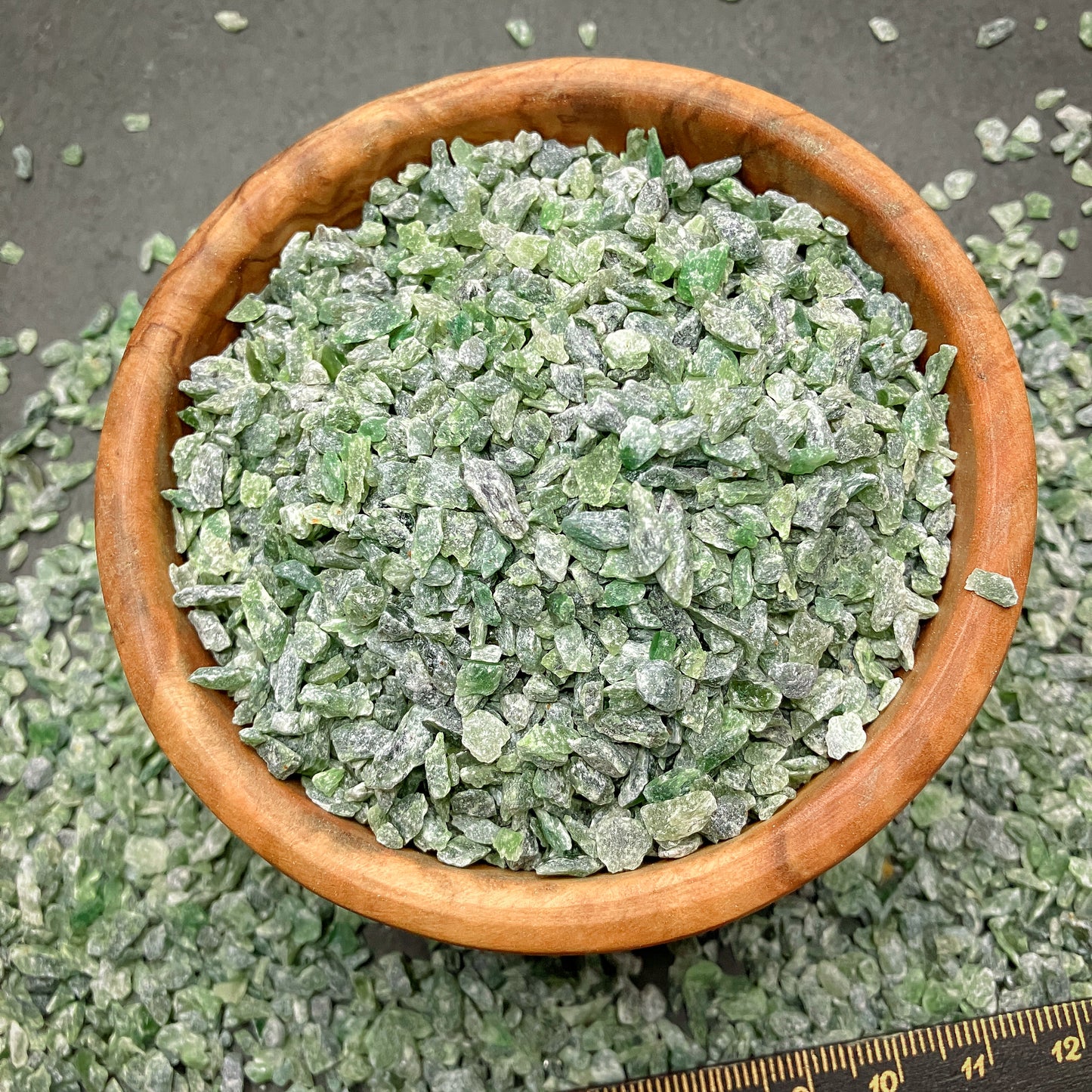 Crushed Green Nephrite Jade (Grade A+) Chips from Pakistan, Coarse Crush (2mm-4mm) for Inlay, Resin Art, or Orgone Pyramids