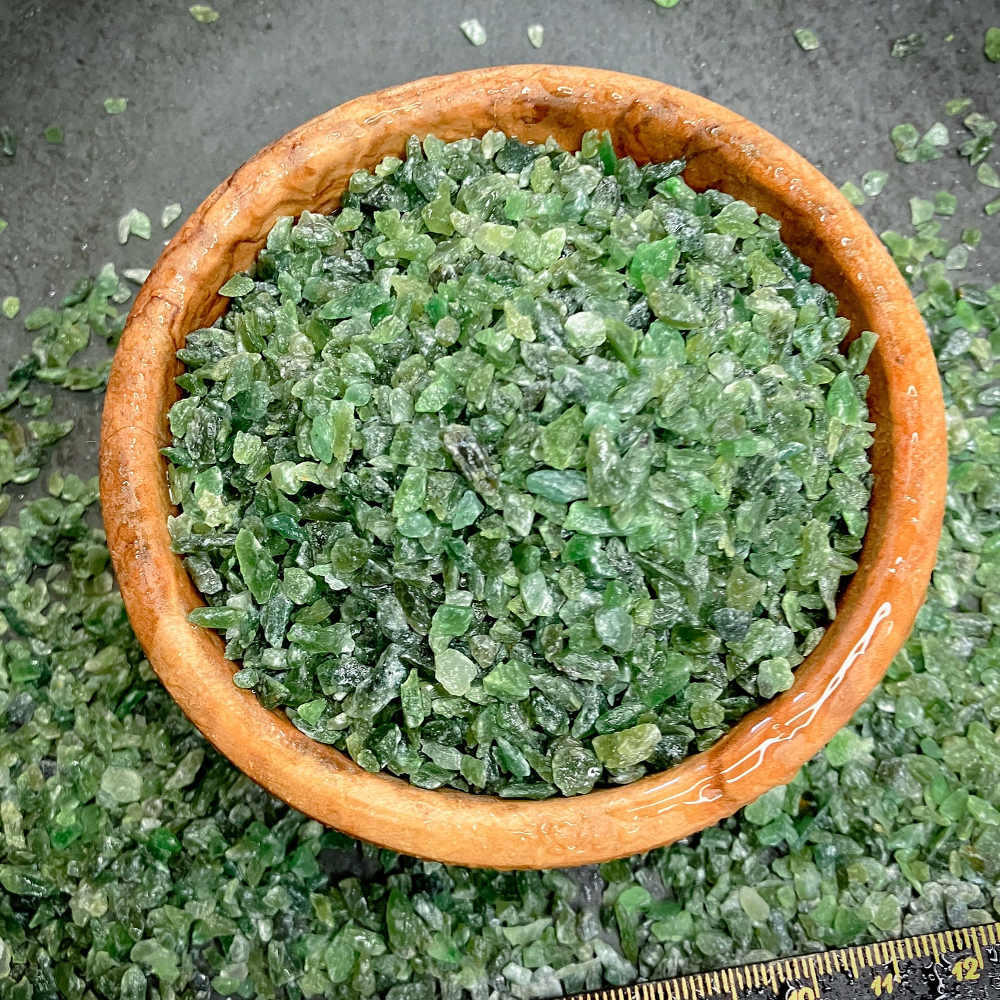 Crushed Green Nephrite Jade (Grade A+) Chips from Pakistan, Coarse Crush, Gravel Size, 4mm - 2mm