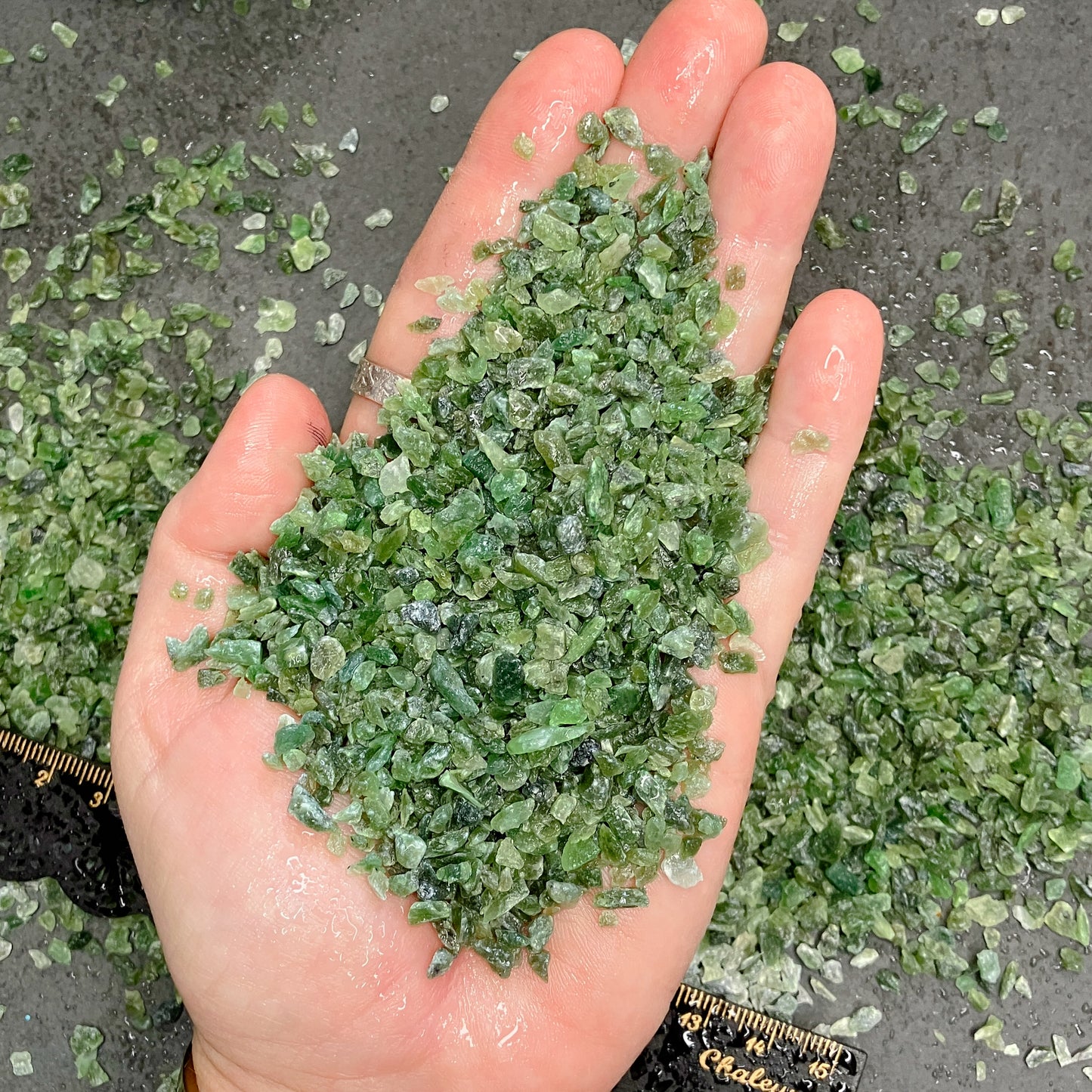 Crushed Green Nephrite Jade (Grade A+) Chips from Pakistan, Coarse Crush (2mm-4mm) for Inlay, Resin Art, or Orgone Pyramids