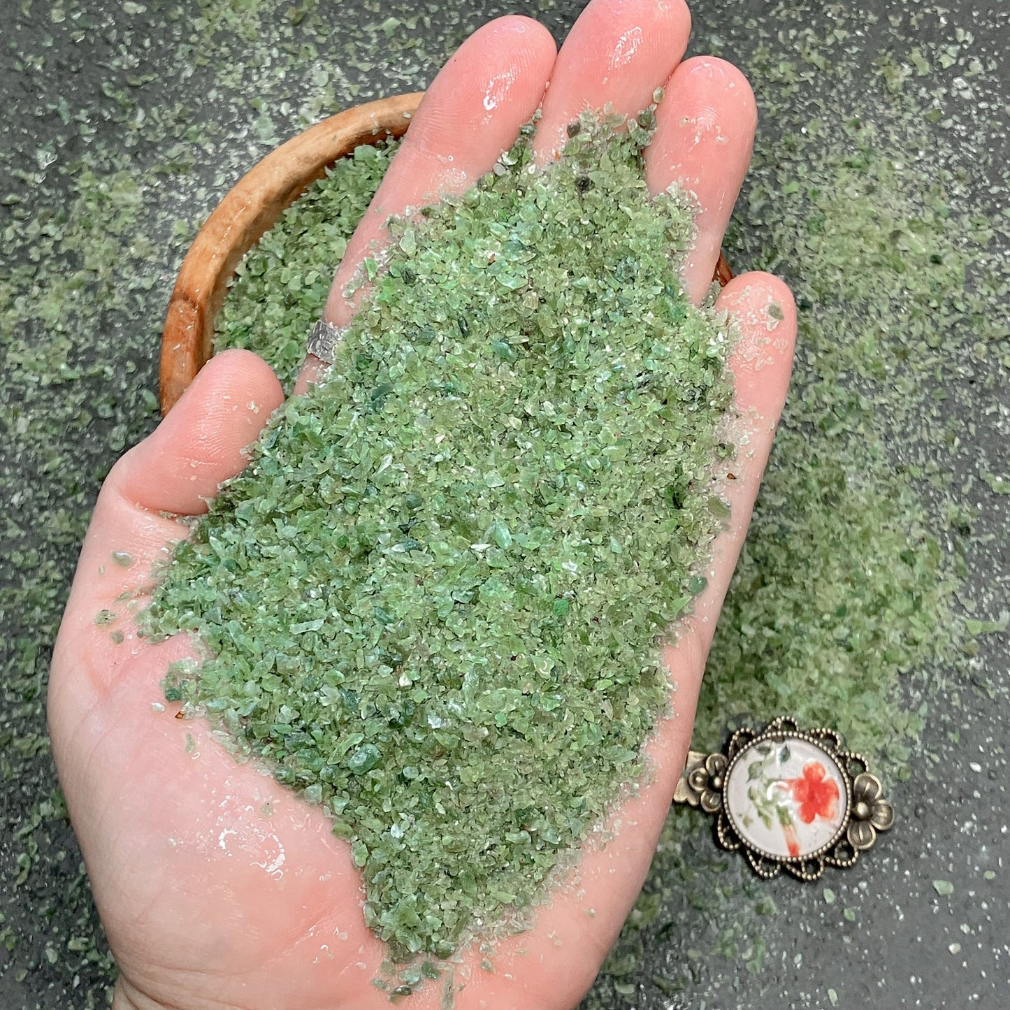 Crushed Green Nephrite Jade (Grade A+) Sand from Pakistan, Medium Crush, Sand Size, 2mm - 0.25mm