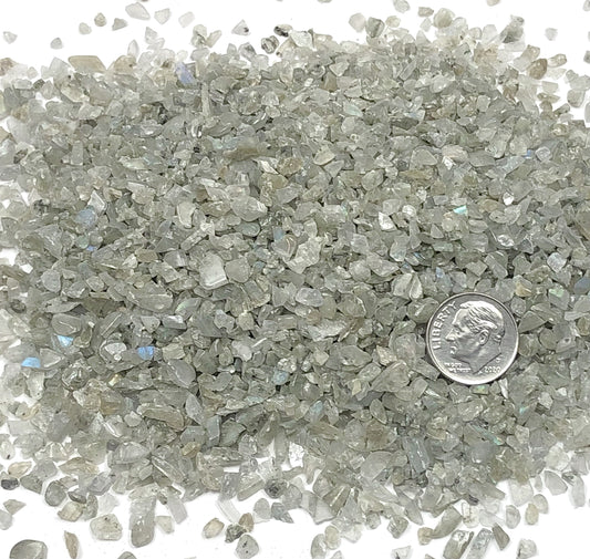 Crushed Light Grey Labradorite (Grade A) from Madagascar, Coarse Crush, Gravel Size, 4mm - 2mm