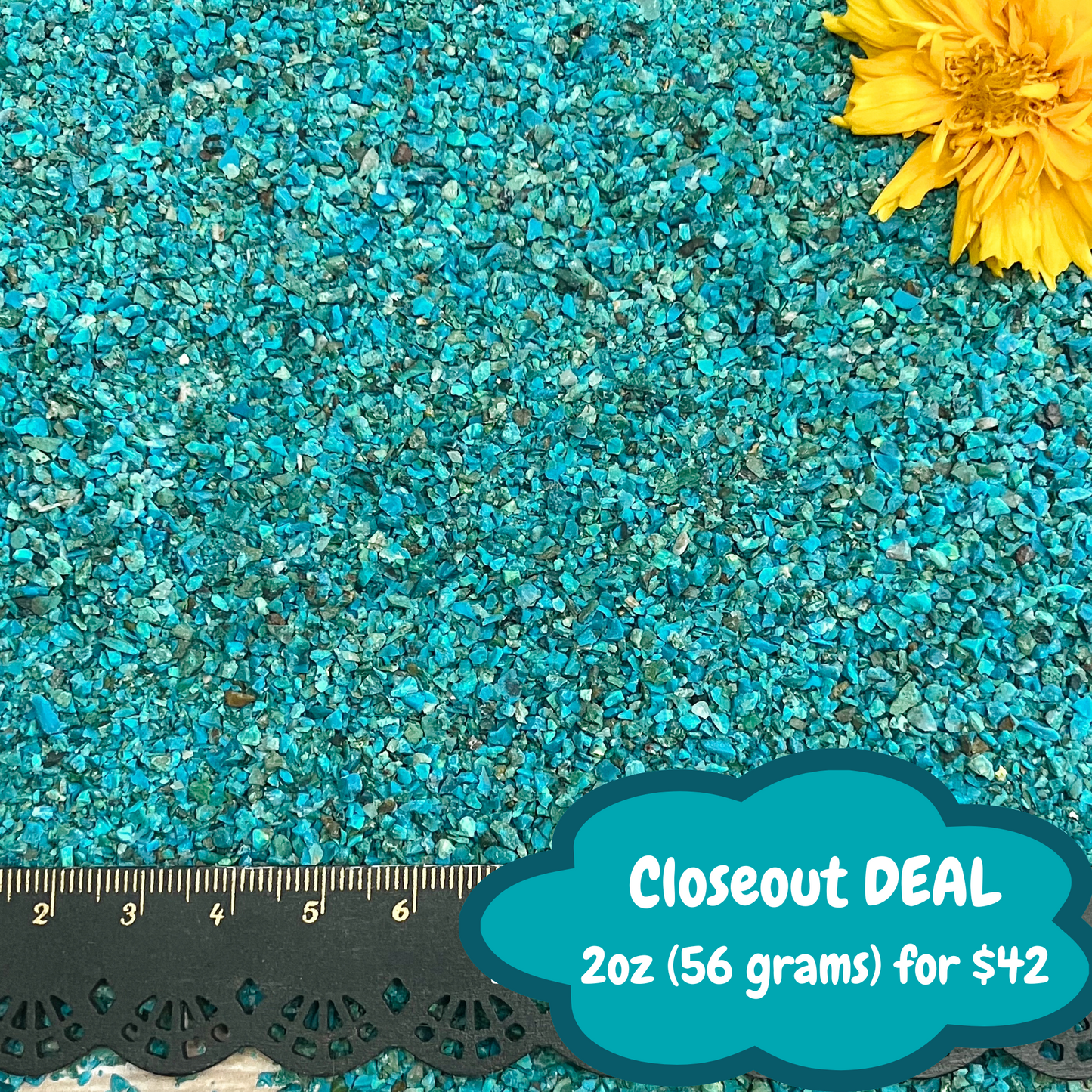 *CLOSEOUT* Crushed Dark Blue Chrysocolla Sand from Peru, 2 Ounces, Medium Crush, Sand Size (2mm - 0.25mm)