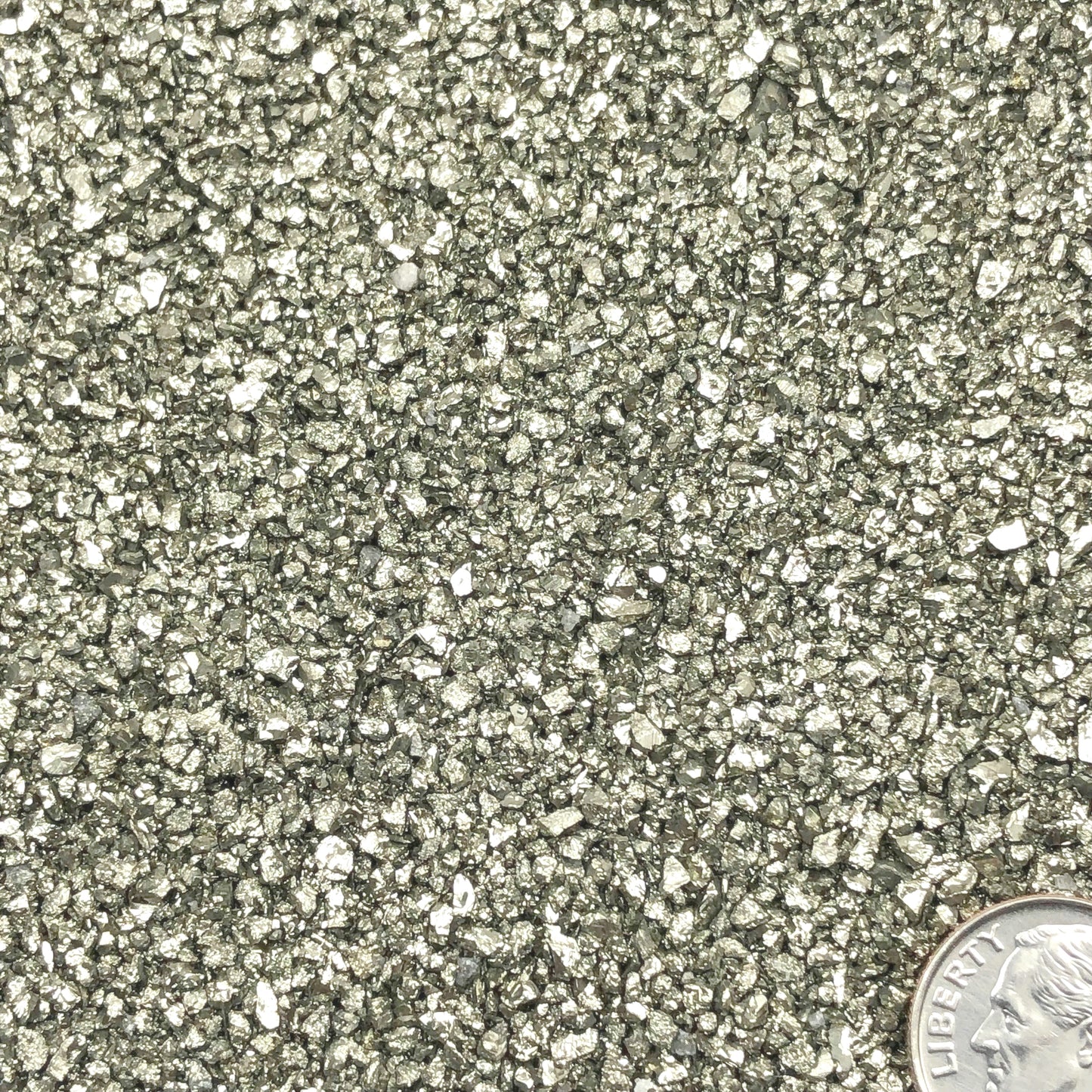 Crushed Silvery-Gold Cocada Pyrite (Grade A) from Peru, Medium Crush, Sand Size, 2mm - 0.25mm
