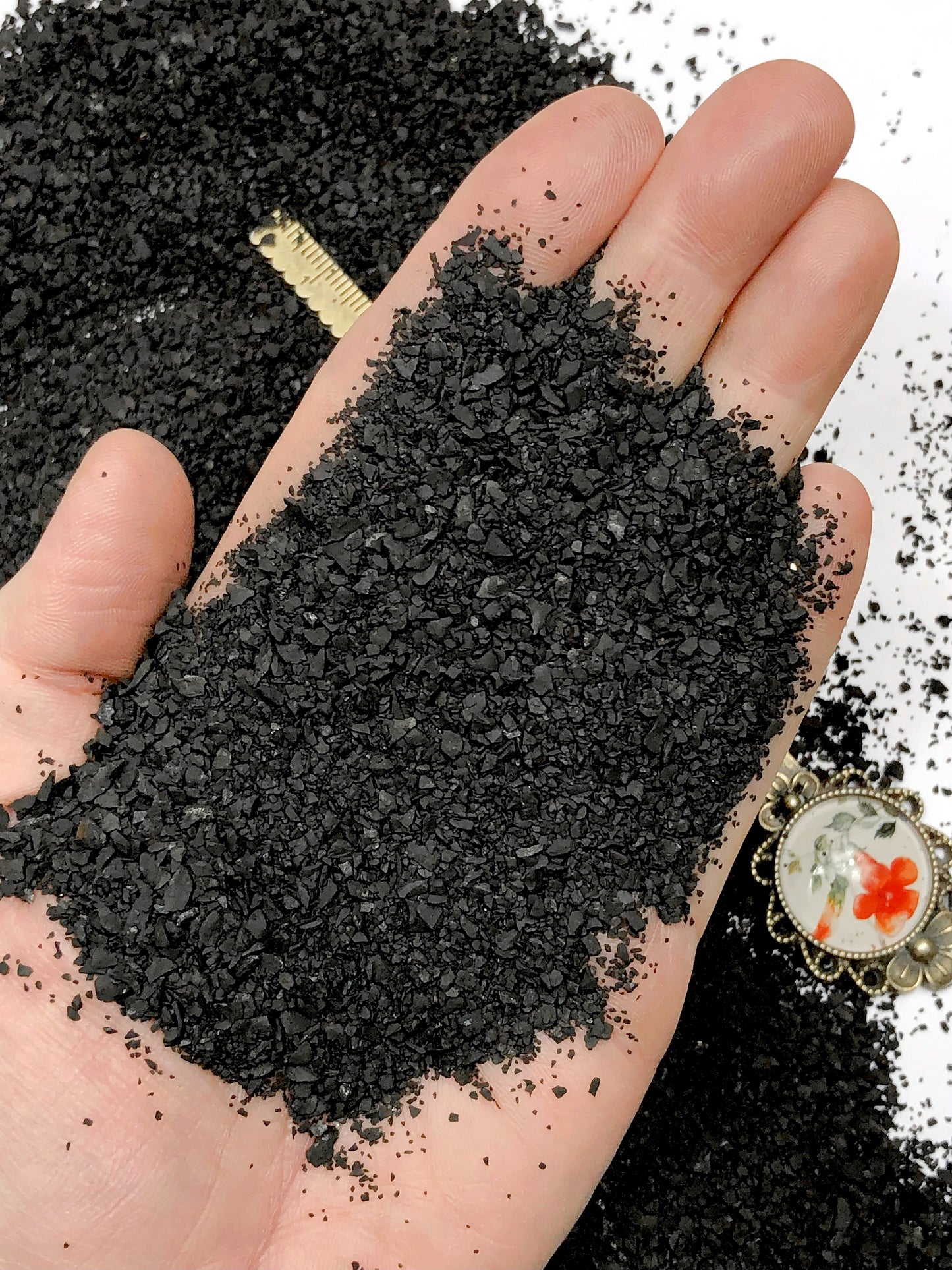 Crushed Black Shungite from Russia, Medium Crush, Sand Size, 2mm - 0.25mm