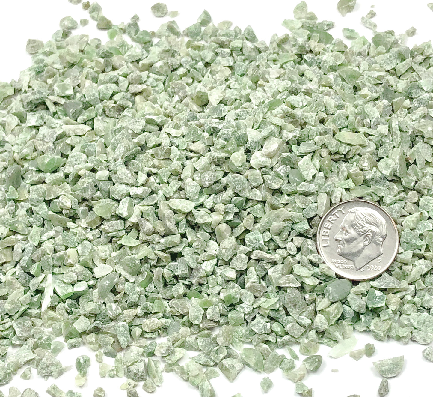 Crushed Green Vesuvianite (California Jade) from California, Coarse Crush, Gravel Size, 4mm - 2mm