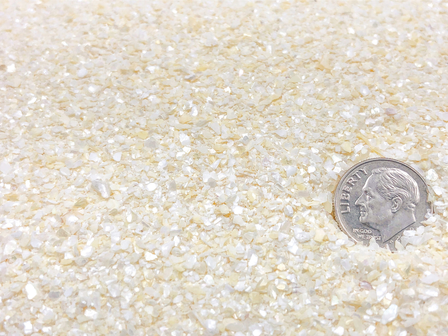 Crushed Creamy White Mother of Pearl, Medium Crush, Sand Size, 2mm - 0.25mm