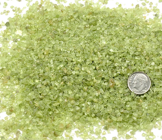 Crushed Green Peridot (Olivine) from India, Coarse Crush, Gravel Size, 4mm - 2mm