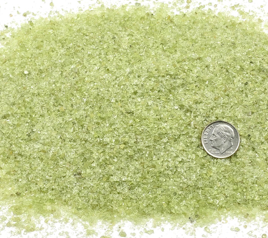 Crushed Green Peridot (Olivine) from India, Medium Crush, Sand Size, 2mm - 0.25mm